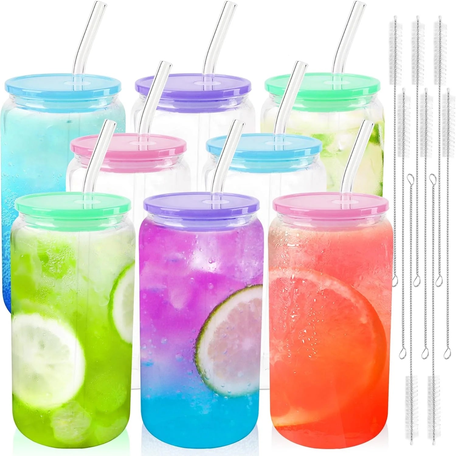 Reusable 16oz Borosilicate Glass Tumbler Acrylic Lid Glass Straw Leak Proof Dishwasher Microwave Safe Minimalist Design Unisex
