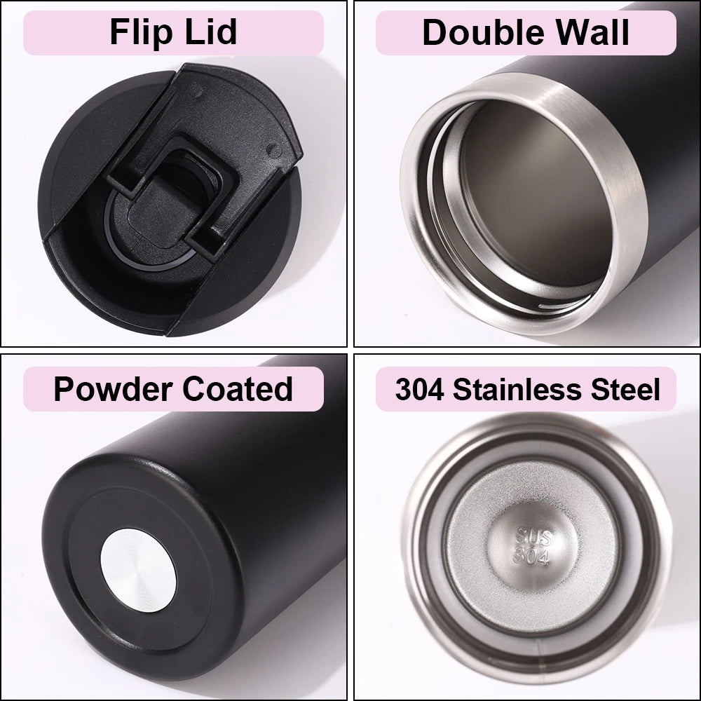 16oz Water Bottle Stainless Steel Insulated Water Cup Leak Resistant Coffee Travel Mug BPA Free