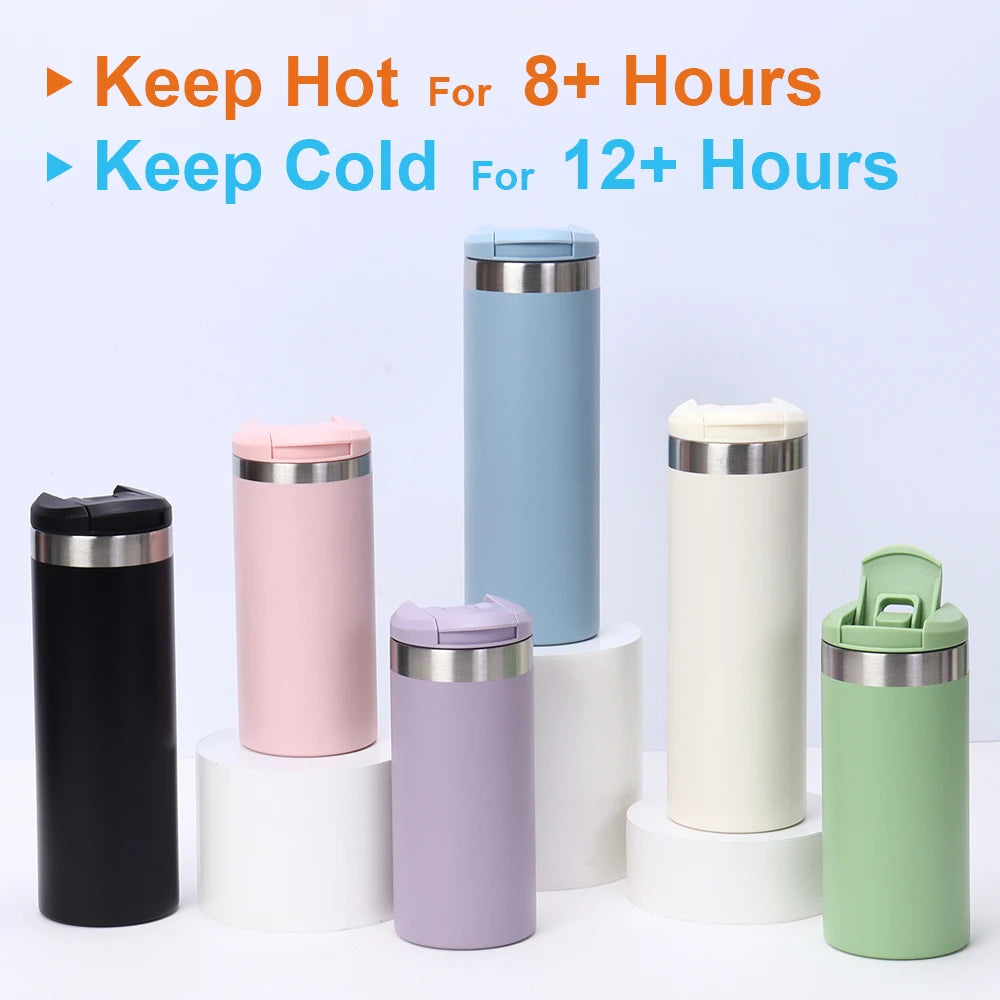 16oz Water Bottle Stainless Steel Insulated Water Cup Leak Resistant Coffee Travel Mug BPA Free