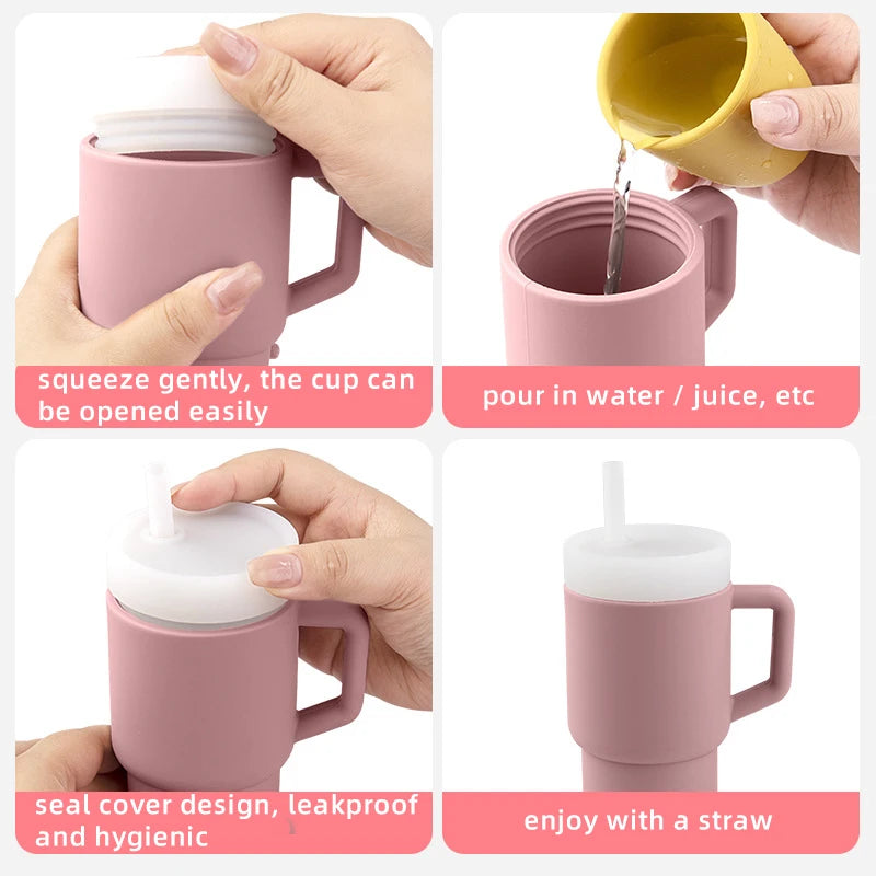 9oz Silicone Kids Water Cups with Straw Toddler Straw Cup Leakproof Children Tiny Tumbler Silicone Cup