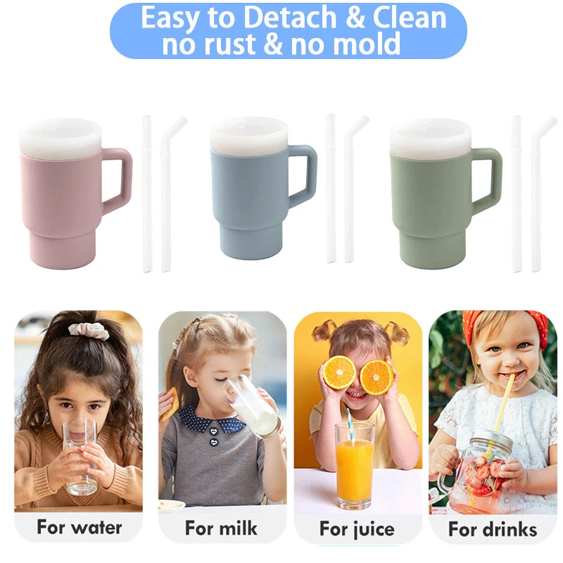 9oz Silicone Kids Water Cups with Straw Toddler Straw Cup Leakproof Children Tiny Tumbler Silicone Cup